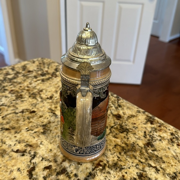 Vintage Original Gerzit W. Germany Handgemalt Long Horn Lidded Beer Stein 9.5” - Picture 4 of 8